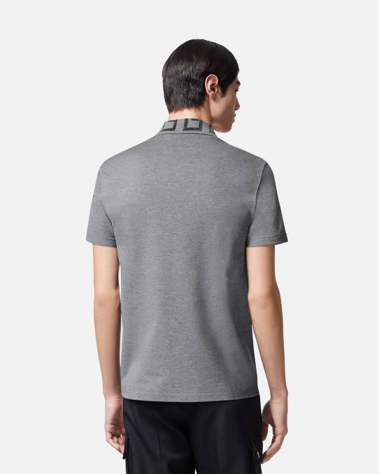 Versace ropa hombres playera tipo polo con greca 6BPV1358 gris