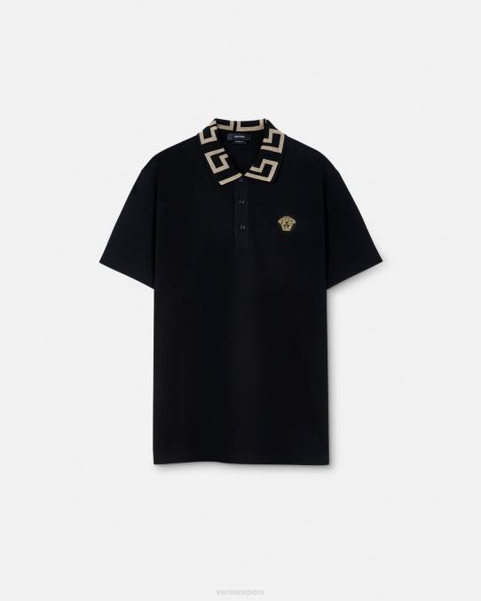 Versace ropa hombres playera tipo polo con greca 6BPV1375 negro