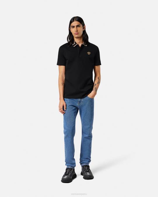Versace ropa hombres playera tipo polo con greca 6BPV1375 negro