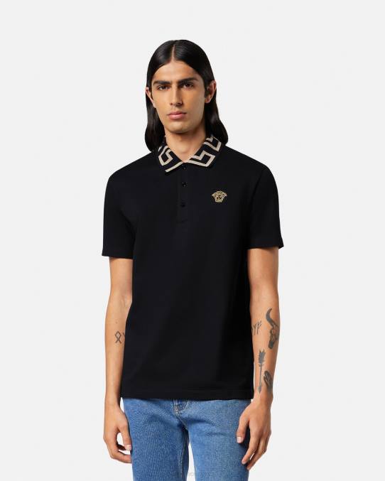 Versace ropa hombres playera tipo polo con greca 6BPV1375 negro