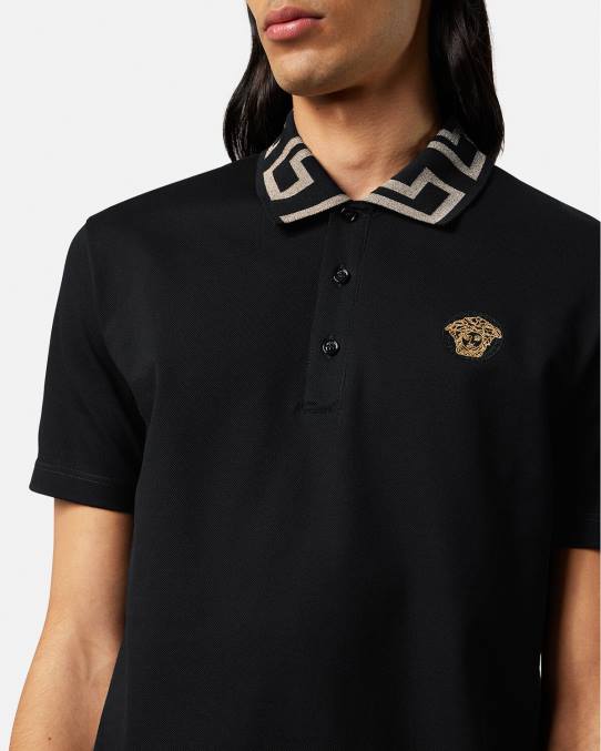Versace ropa hombres playera tipo polo con greca 6BPV1375 negro
