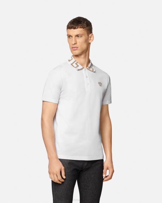 Versace ropa hombres playera tipo polo con greca 6BPV1376 blanco