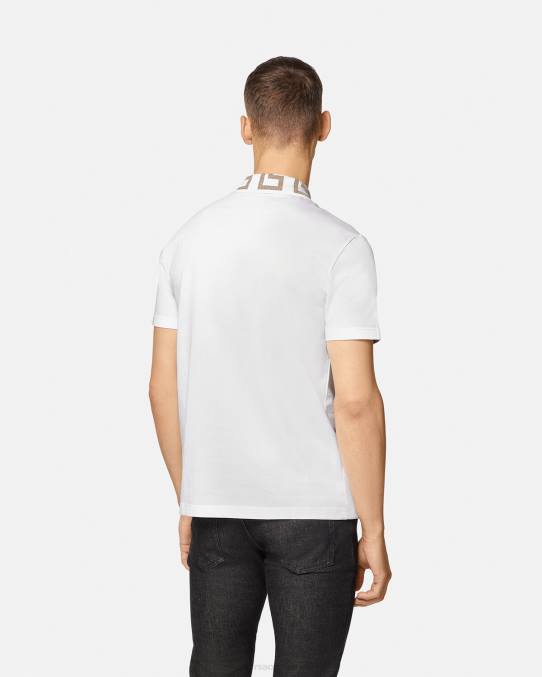 Versace ropa hombres playera tipo polo con greca 6BPV1376 blanco