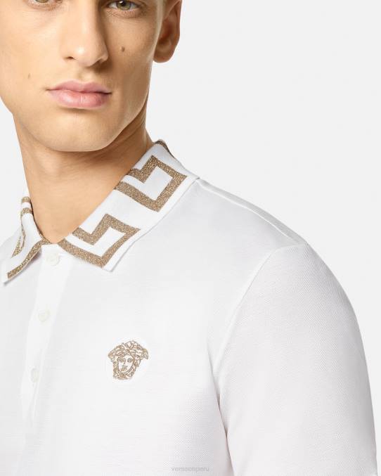Versace ropa hombres playera tipo polo con greca 6BPV1376 blanco