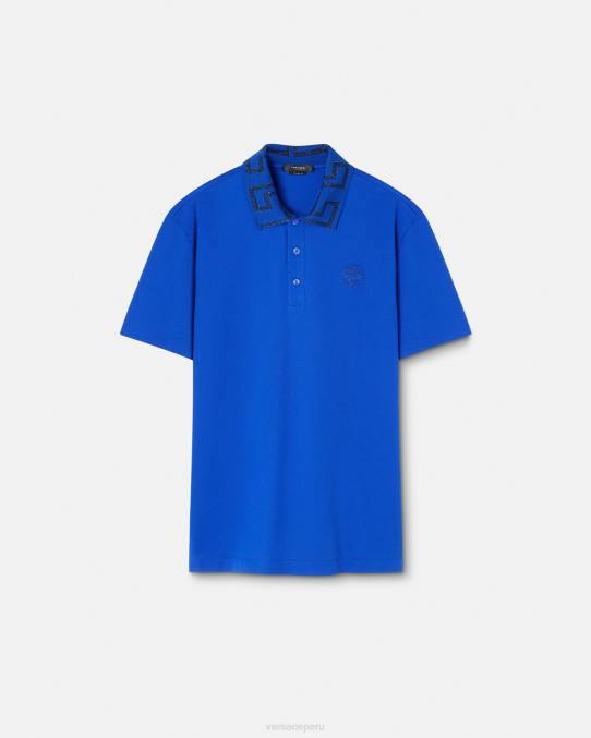 Versace ropa hombres playera tipo polo con greca 6BPV1386 azul