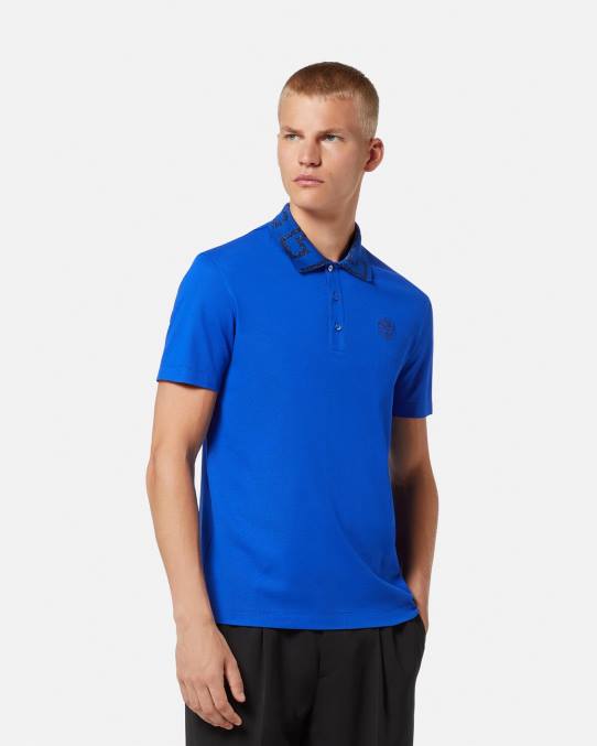 Versace ropa hombres playera tipo polo con greca 6BPV1386 azul