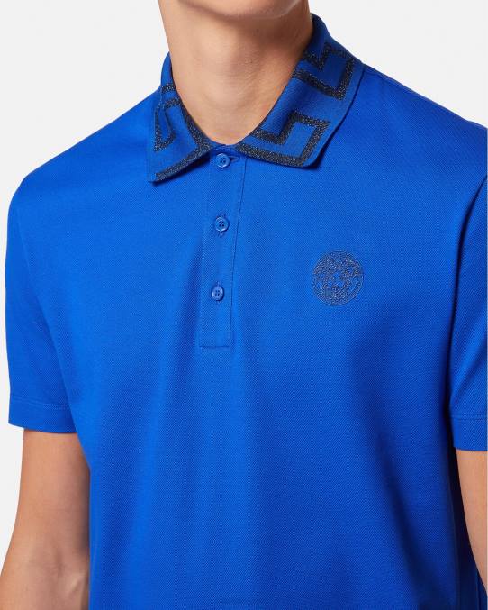 Versace ropa hombres playera tipo polo con greca 6BPV1386 azul