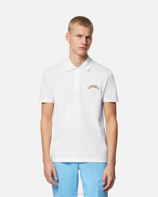 Versace ropa hombres playera tipo polo con logo barroco y conchas marinas 6BPV1361 blanco