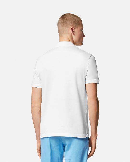 Versace ropa hombres playera tipo polo con logo barroco y conchas marinas 6BPV1361 blanco
