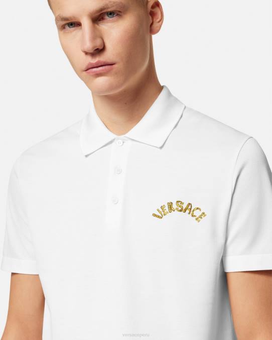 Versace ropa hombres playera tipo polo con logo barroco y conchas marinas 6BPV1361 blanco