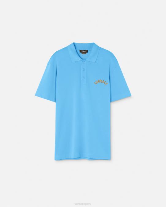 Versace ropa hombres playera tipo polo con logo barroco y conchas marinas 6BPV1362 azul claro