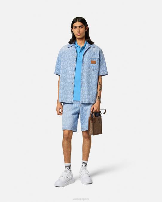 Versace ropa hombres playera tipo polo con logo barroco y conchas marinas 6BPV1362 azul claro