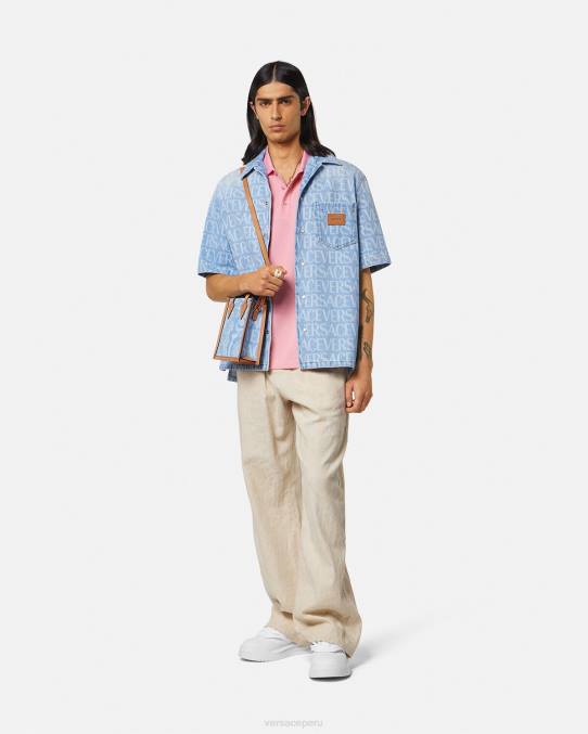 Versace ropa hombres playera tipo polo con logo barroco y conchas marinas 6BPV1365 rosa