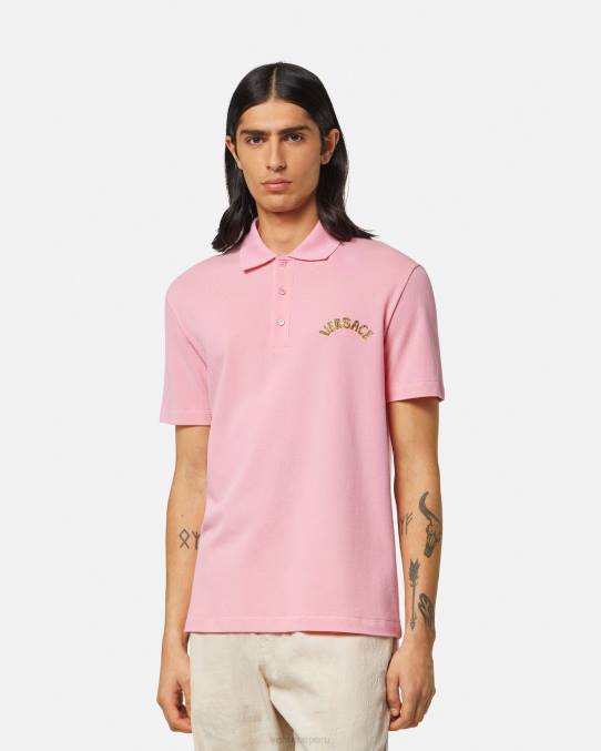 Versace ropa hombres playera tipo polo con logo barroco y conchas marinas 6BPV1365 rosa
