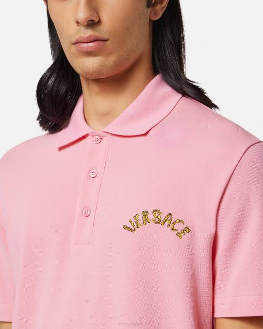 Versace ropa hombres playera tipo polo con logo barroco y conchas marinas 6BPV1365 rosa