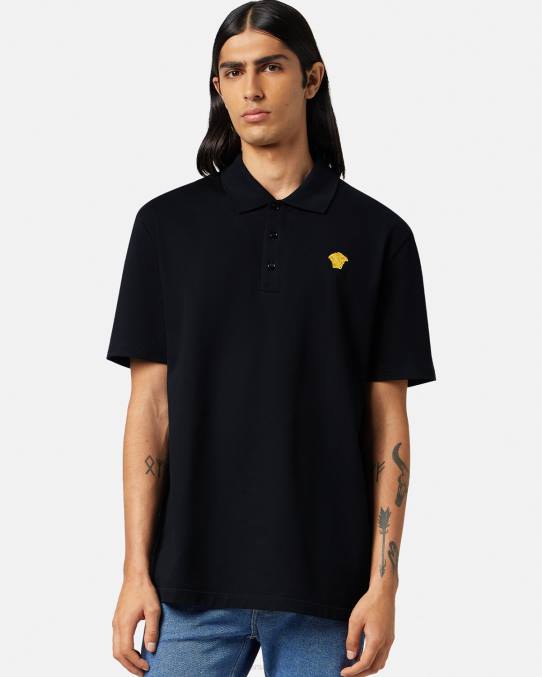 Versace ropa hombres playera tipo polo con medusa 6BPV1373 negro