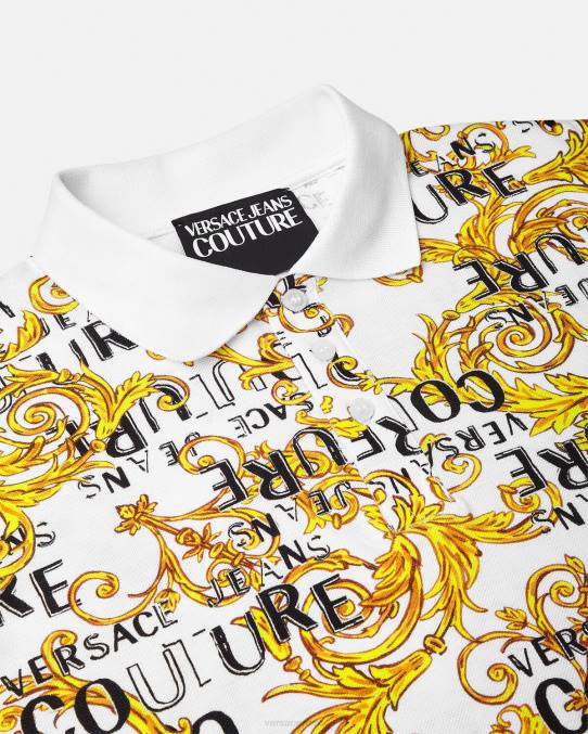 Versace ropa hombres polo de alta costura con logo 6BPV2390 oro y blanco