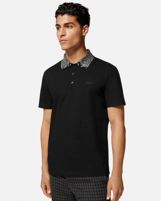 Versace ropa hombres polo de manga corta con tachuelas 6BPV1391 negro