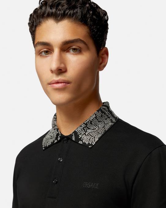Versace ropa hombres polo de manga corta con tachuelas 6BPV1391 negro