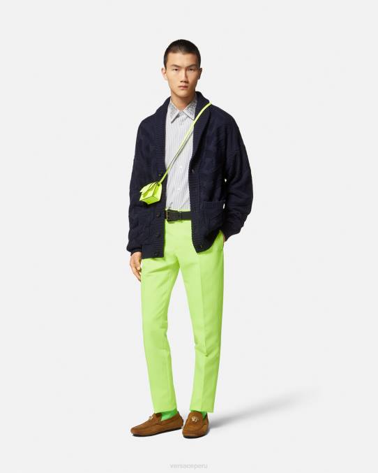 Versace ropa hombres cárdigan de punto con la greca 6BPV1343 azul