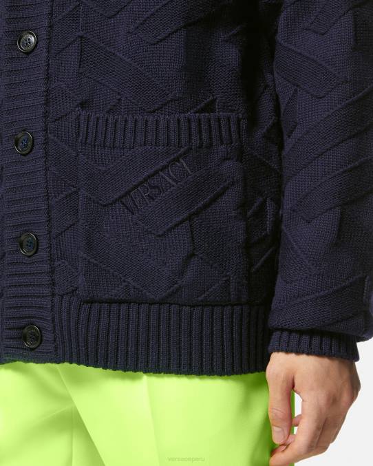 Versace ropa hombres cárdigan de punto con la greca 6BPV1343 azul
