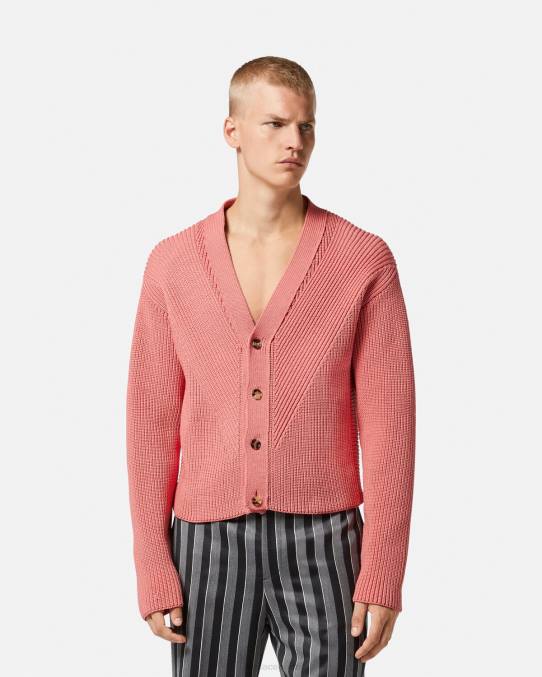 Versace ropa hombres cárdigan de punto en intarsia 6BPV1334 rosa