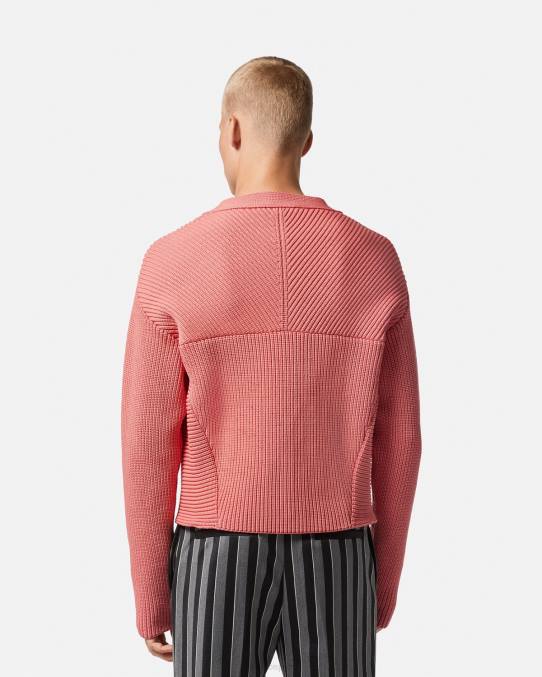 Versace ropa hombres cárdigan de punto en intarsia 6BPV1334 rosa