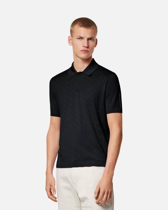 Versace ropa hombres polo de punto de manga corta la greca 6BPV1328 negro
