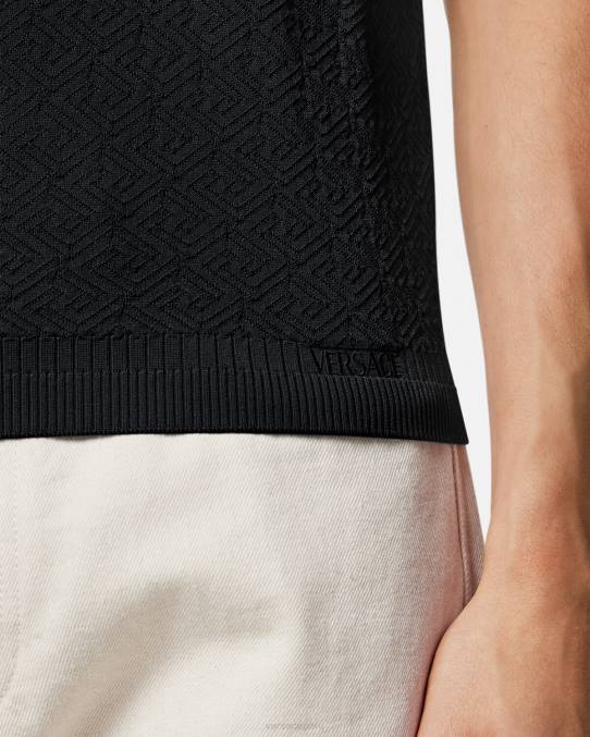 Versace ropa hombres polo de punto de manga corta la greca 6BPV1328 negro