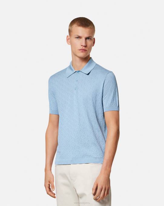 Versace ropa hombres polo de punto de manga corta la greca 6BPV1330 azul