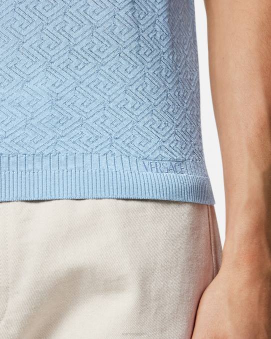 Versace ropa hombres polo de punto de manga corta la greca 6BPV1330 azul