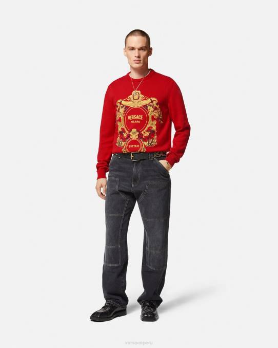Versace ropa hombres suéter con bordado barroco en intarsia 6BPV1345 rojo