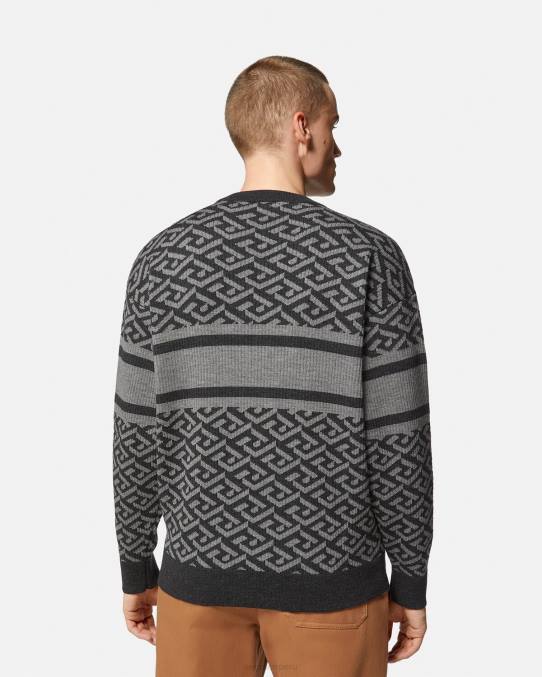 Versace ropa hombres suéter con medusa en jacquard la greca 6BPV1339 gris negro