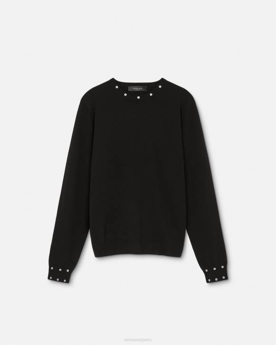 Versace ropa hombres suéter con tachuelas en espiral 6BPV1346 negro