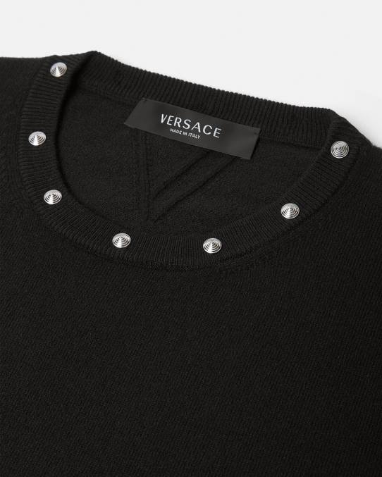 Versace ropa hombres suéter con tachuelas en espiral 6BPV1346 negro