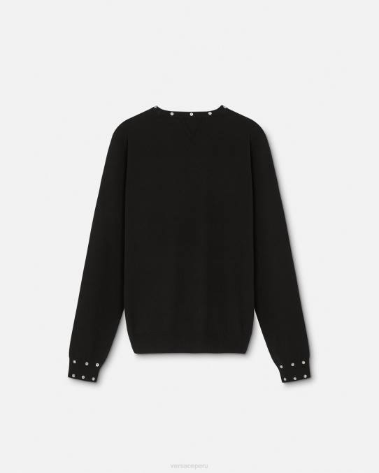 Versace ropa hombres suéter con tachuelas en espiral 6BPV1346 negro