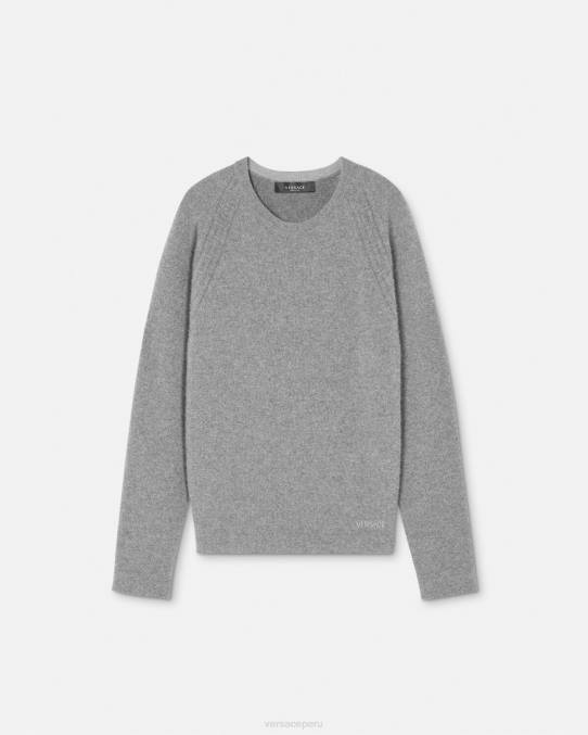 Versace ropa hombres suéter de cachemira con greca 6BPV1333 gris