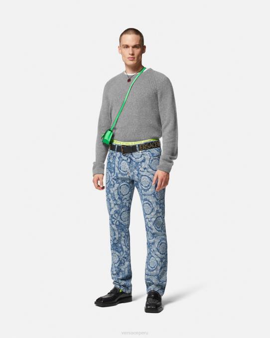 Versace ropa hombres suéter de cachemira con greca 6BPV1333 gris