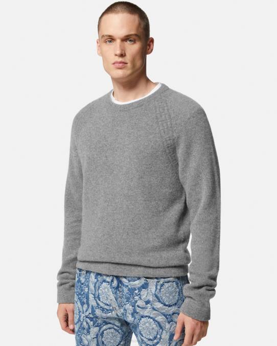 Versace ropa hombres suéter de cachemira con greca 6BPV1333 gris