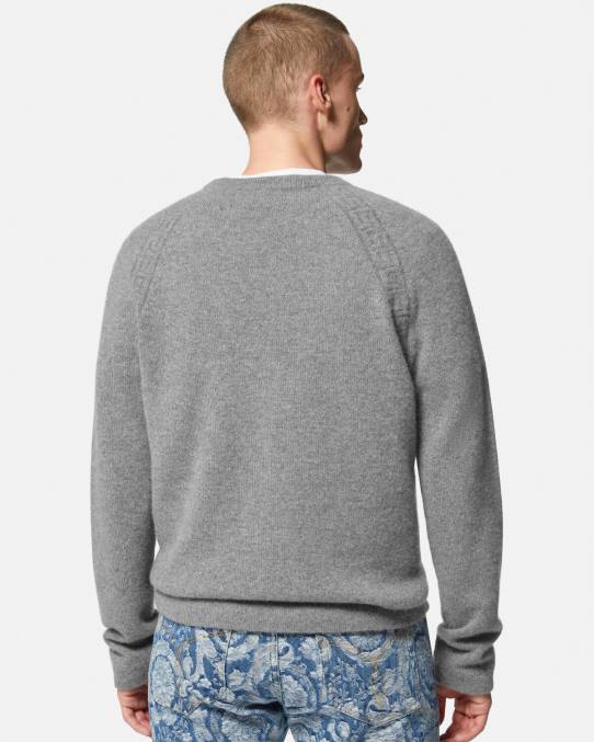 Versace ropa hombres suéter de cachemira con greca 6BPV1333 gris