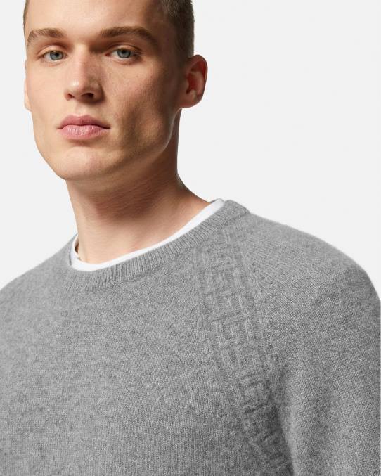 Versace ropa hombres suéter de cachemira con greca 6BPV1333 gris