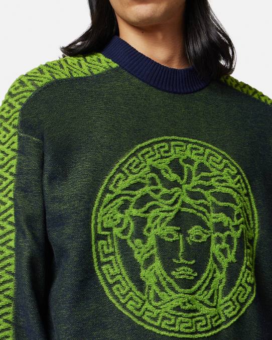 Versace ropa hombres suéter de felpa con medusa la greca 6BPV1331 azul verde