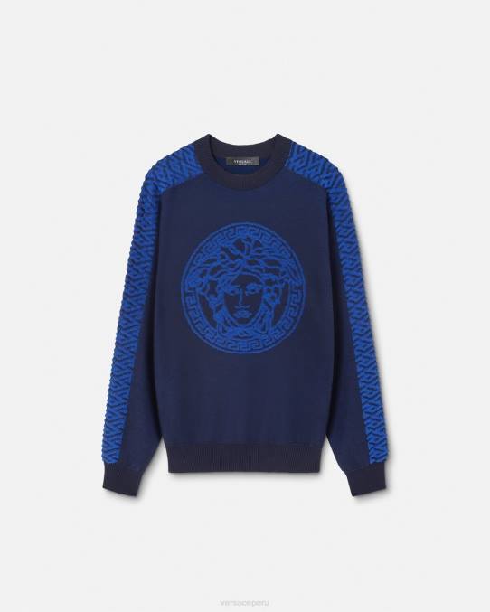 Versace ropa hombres suéter de felpa con medusa la greca 6BPV1338 azul