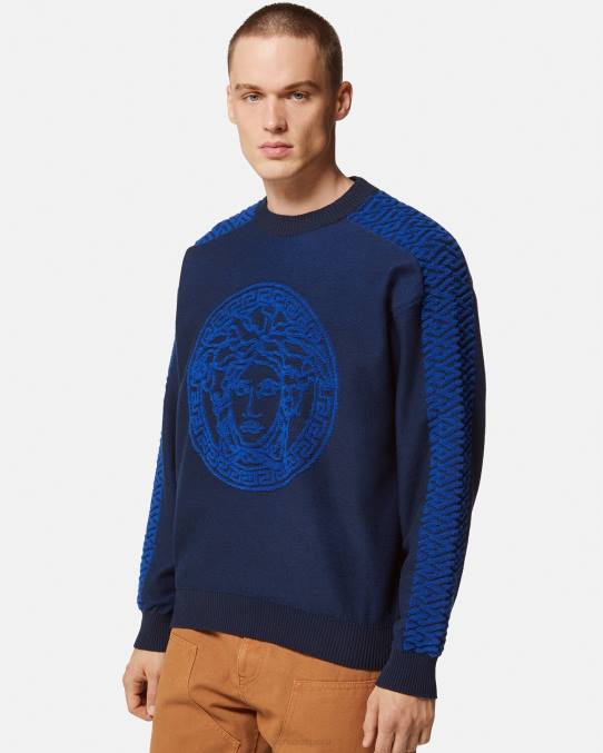 Versace ropa hombres suéter de felpa con medusa la greca 6BPV1338 azul