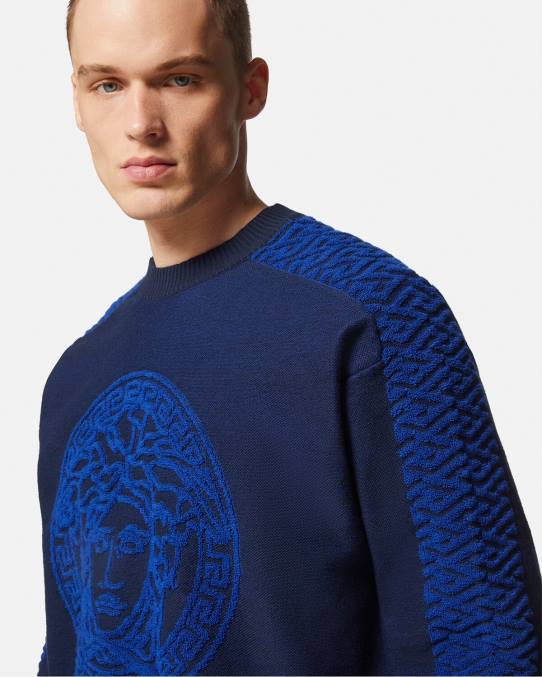 Versace ropa hombres suéter de felpa con medusa la greca 6BPV1338 azul