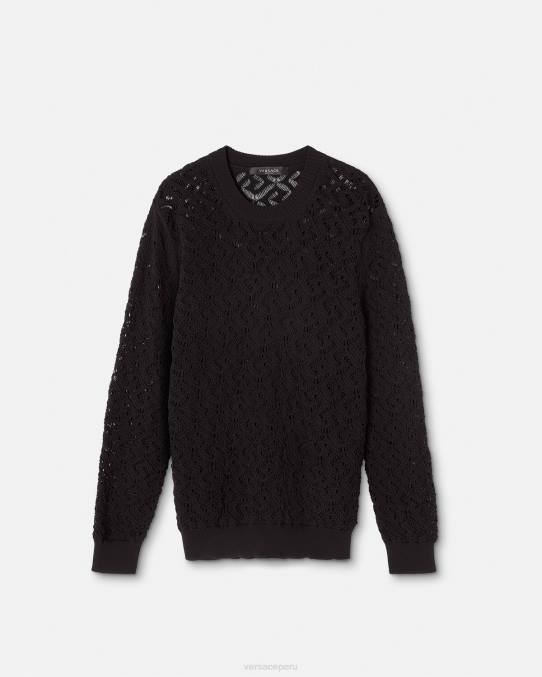 Versace ropa hombres suéter de punto de encaje la greca 6BPV1341 negro