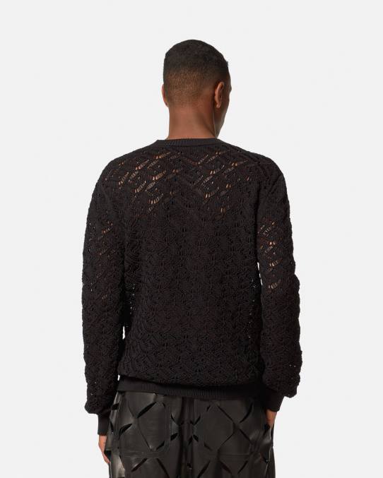 Versace ropa hombres suéter de punto de encaje la greca 6BPV1341 negro