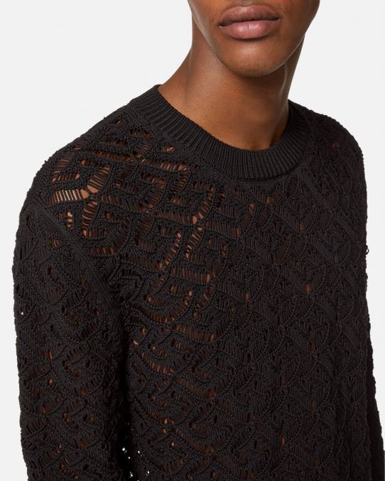 Versace ropa hombres suéter de punto de encaje la greca 6BPV1341 negro
