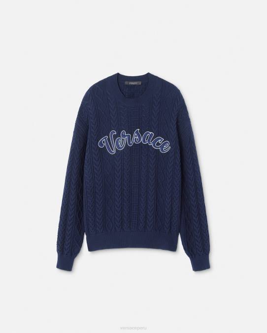 Versace ropa hombres suéter de punto universitario con Greca 6BPV1350 azul