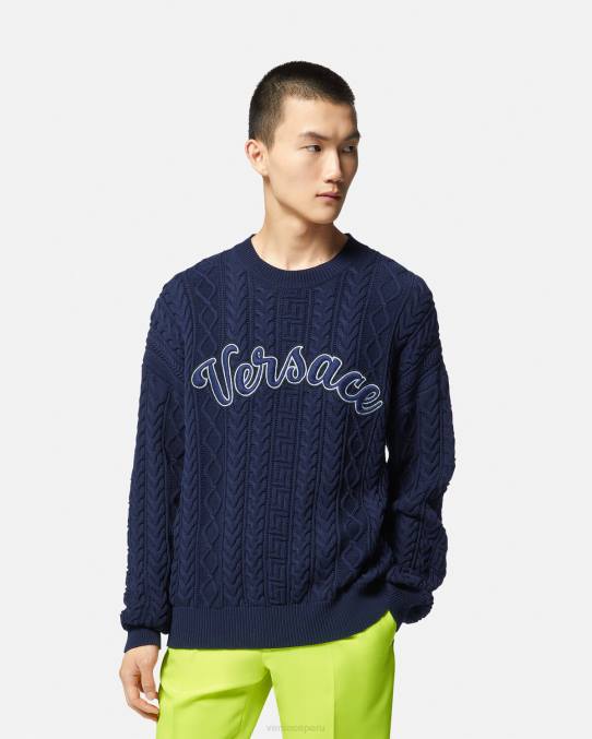 Versace ropa hombres suéter de punto universitario con Greca 6BPV1350 azul